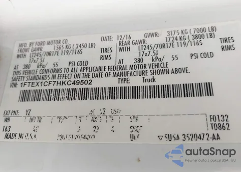 2017 Ford F-150 Xl z USA, uszkodzony, nr VIN 1FTEX1CF7HKC49502